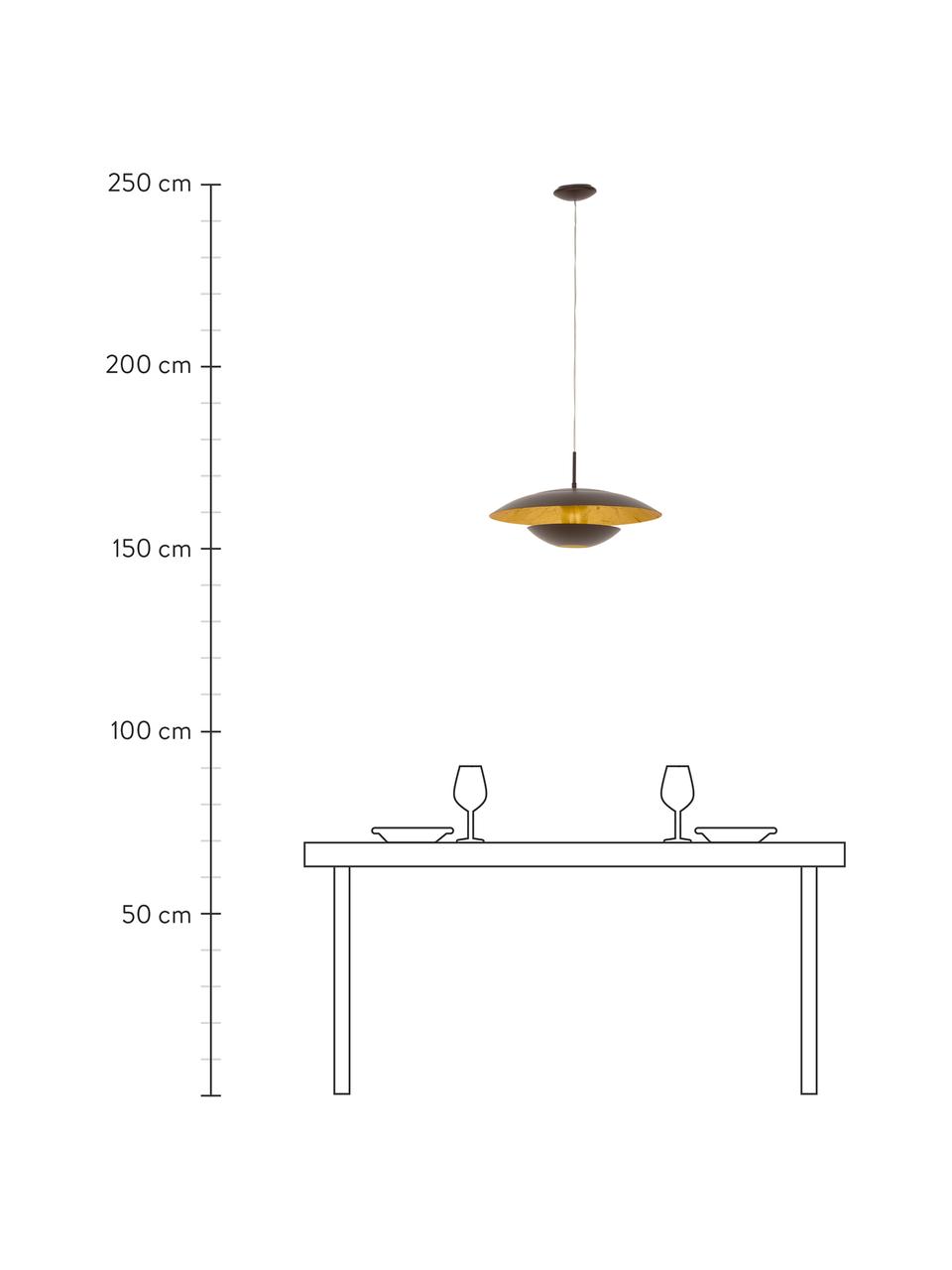 Hanglamp Nuvano in bruin, Lampenkap: gepoedercoat staal, Baldakijn: metaal, Bruin, goudkleurig, Ø 48  x H 18 cm