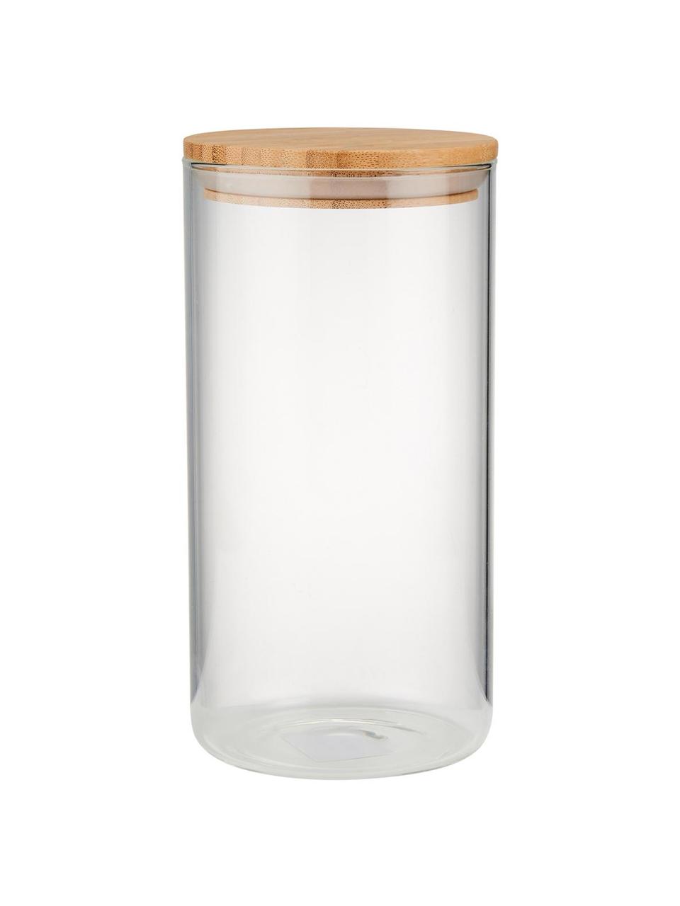 Aufbewahrungsdose Woodlock mit Deckel aus Buchenholz, Dose: Glas, Deckel: Buchenholz, Transparent, Buchenholz, Ø 11 x H 28 cm, 2.3 L