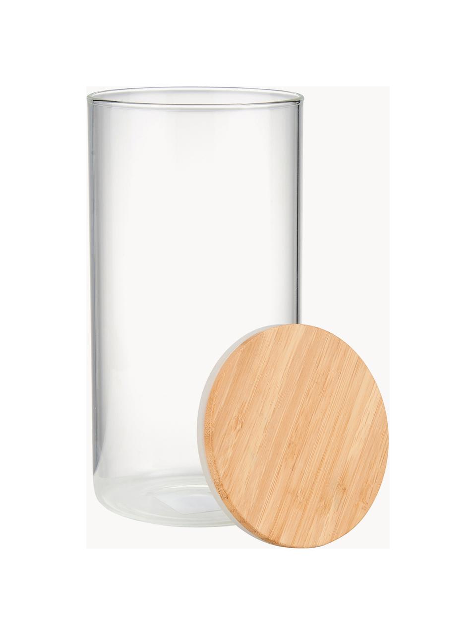 Contenitore con coperchio in legno di faggio Woodlock, Contenitore: vetro, Coperchio: legno di faggio, Trasparente, legno chiaro, Ø 11 x Alt. 28 cm, 2.3 L
