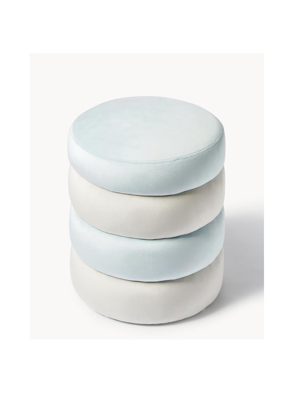 Pouf en velours Alto, Velours blanc crème, bleu ciel, Ø 42 x haut. 47 cm