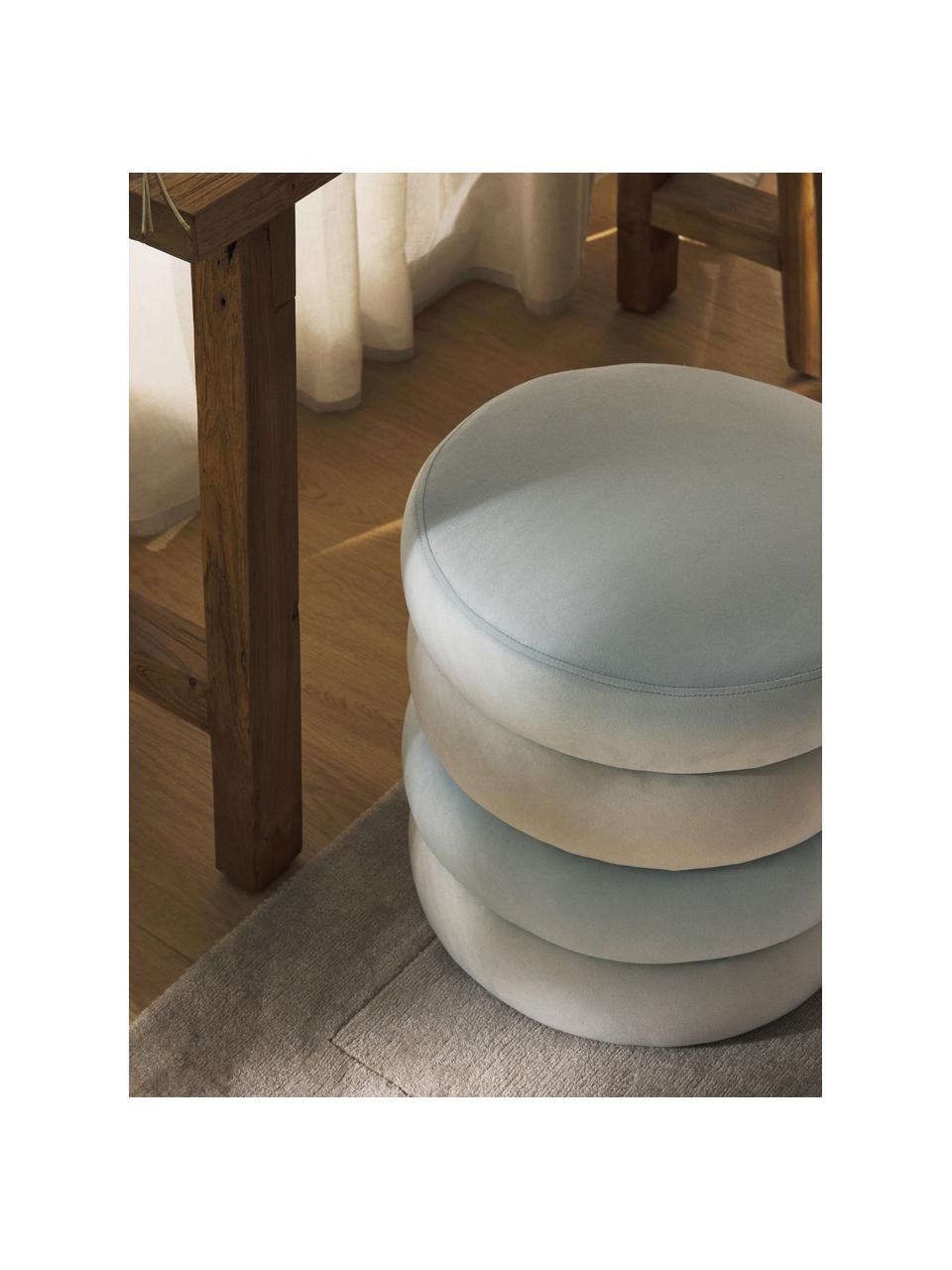 Pouf en velours Alto, Velours blanc crème, bleu ciel, Ø 42 x haut. 47 cm