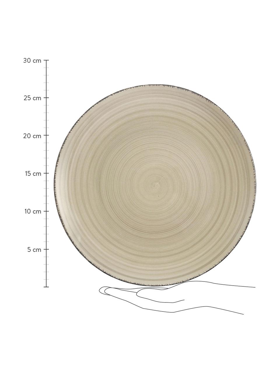 Set van 6 handbeschilderde  dinerbord Baita in greige, Handbeschilderde keramiek (hard dolomiet), Greige, Ø 27 cm