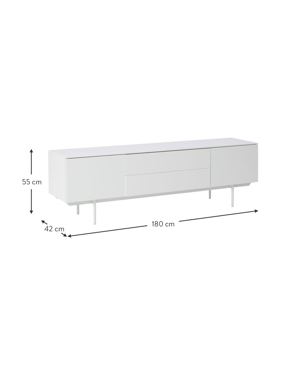 Tv-meubel Elyn met deuren, Mat wit, B 180 x H 55 cm