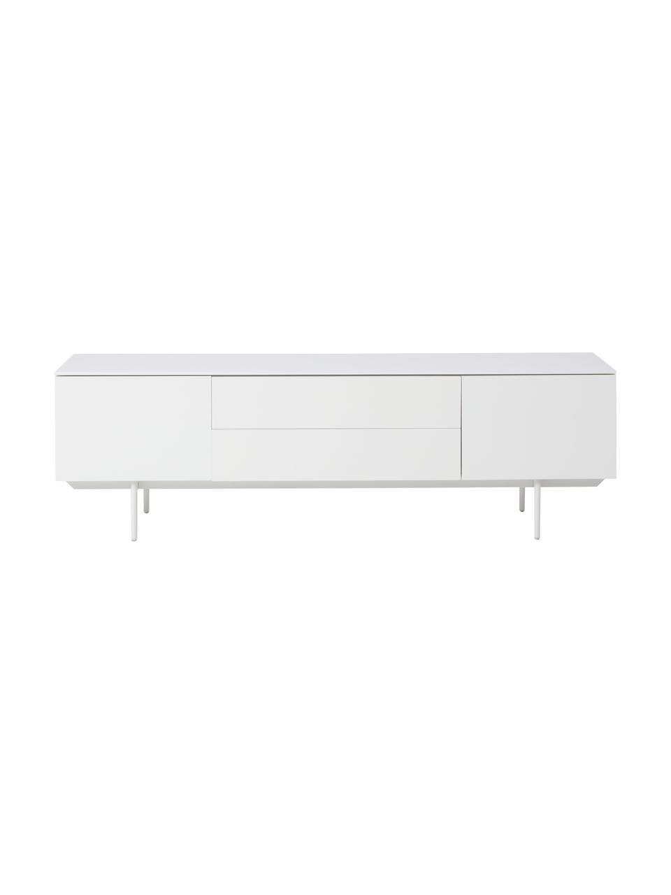 Tv meubel Elyn met deuren in wit, Frame: gelakt middeldichte vezep, Poten: gepoedercoat metaal, Wit, B 180 x H 55 cm