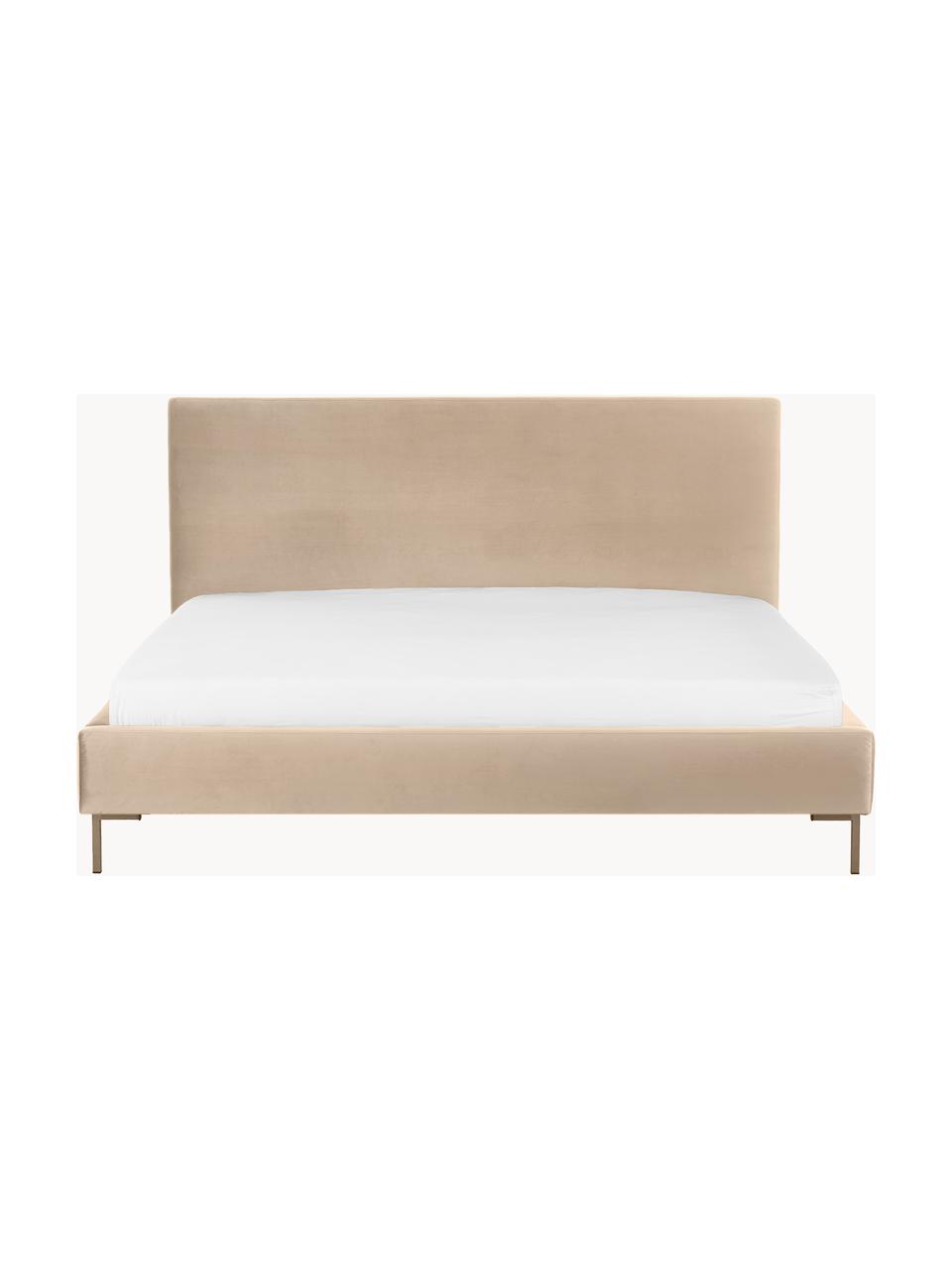 Letto imbottito in velluto Peace, Rivestimento: velluto di poliestere 290, Piedini: metallo verniciato a polv, Velluto beige, Larg. 140 x Lung. 200 cm