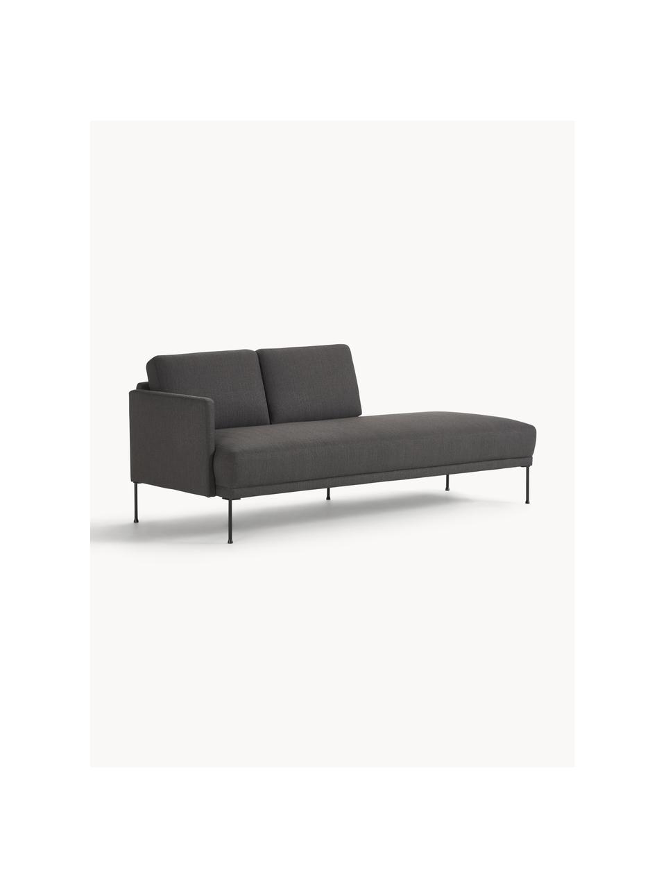 Chaise longue Fluente, Bekleding: 100% polyester. Met 40.00, Frame: massief grenenhout, Poten: gepoedercoat metaal Dit p, Geweven stof antraciet, B 202 x D 85 cm, rugleuning links