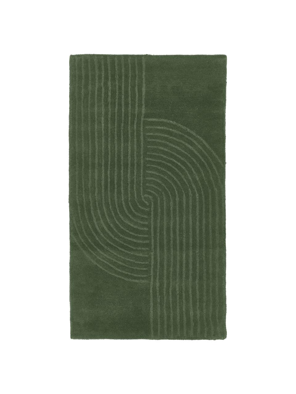 Tapis en laine vert foncé, tufté main Mason, Vert foncé, larg. 80 x long. 150 cm (taille XS)