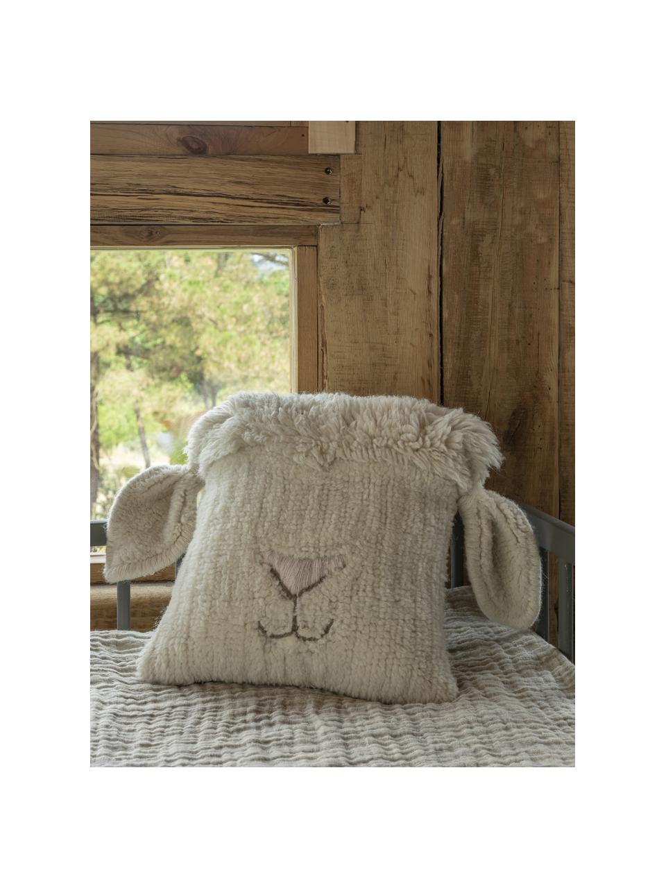 Mazlicí polštář z vlny Sheep, Tlumeně bílá, světle růžová, Š 37 cm, D 34 cm