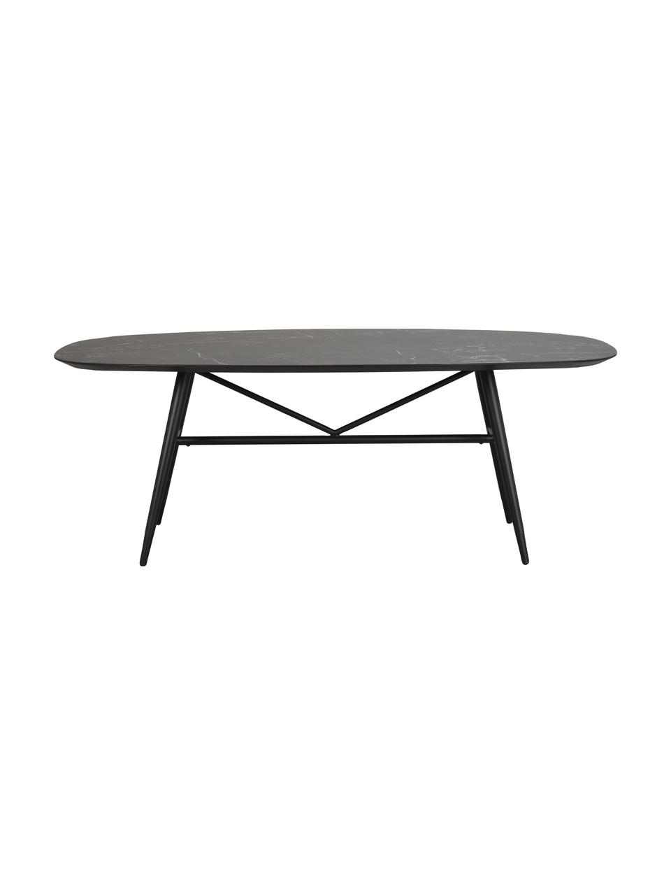 Eettafel Springdale met marmerlook, 200 x 98 cm, Tafelblad: MDF met keramisch oppervl, Poten: gepoedercoat metaal, Zwart, B 200 x D 98 cm