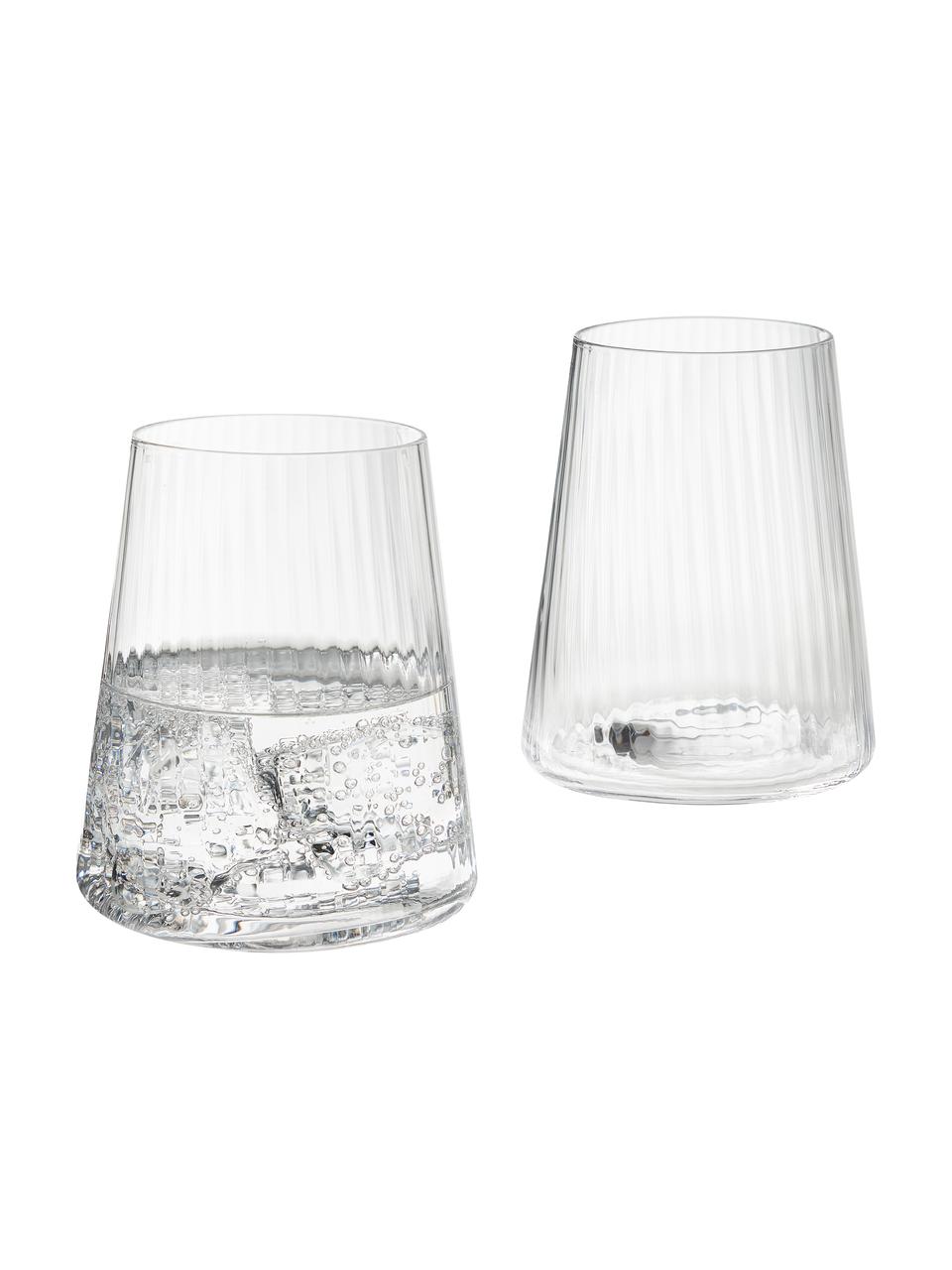 Vasos artesanales con relieves Cami, 4 uds., Vidrio soplado artesanalmente, Transparente, Ø 8 x Al 10 cm