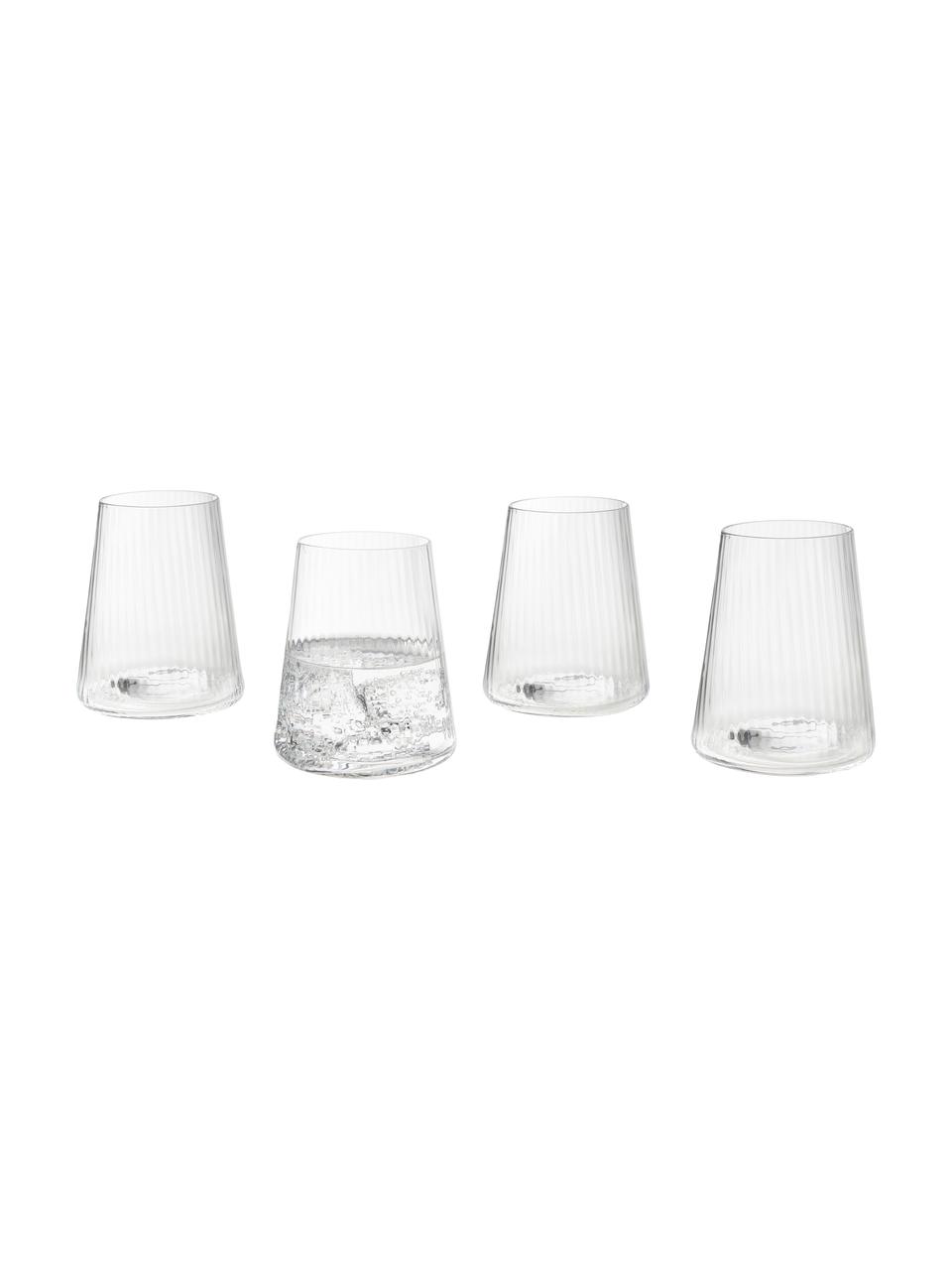Vasos artesanales con relieves Cami, 4 uds., Vidrio soplado artesanalmente, Transparente, Ø 8 x Al 10 cm