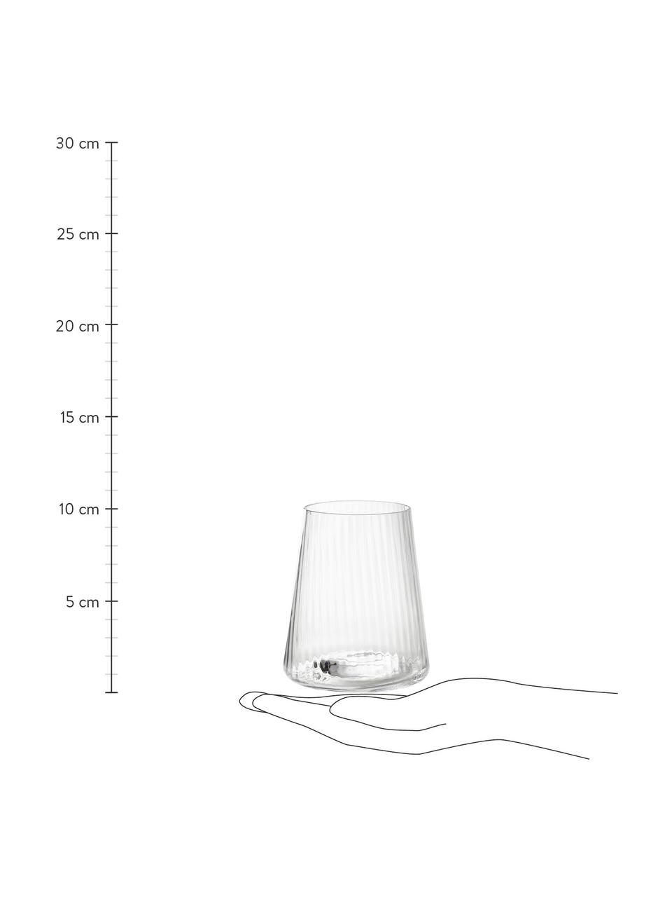 Vasos artesanales con relieves Cami, 4 uds., Vidrio soplado artesanalmente, Transparente, Ø 8 x Al 10 cm