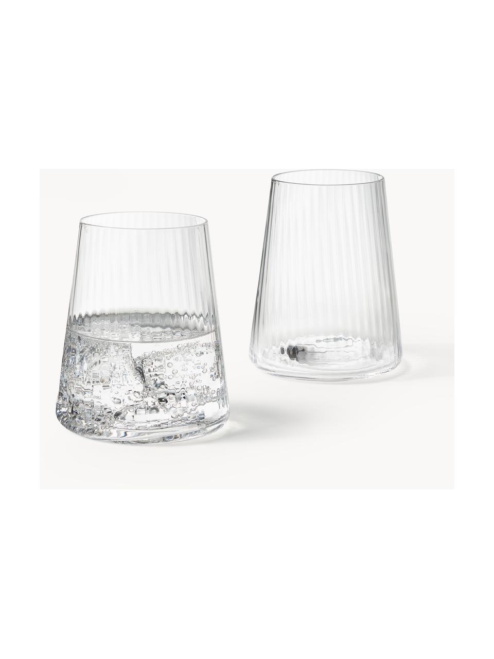 Handgemaakte waterglazen Cami met groefstructuur, 4 stuks, Mondgeblazen glas, Transparant, Ø 8 x H 10 cm, 320 ml