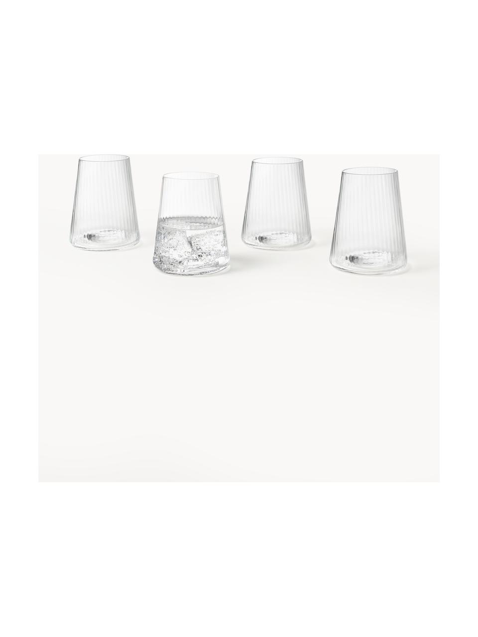 Handgemaakte waterglazen Cami met groefstructuur, 4 stuks, Mondgeblazen glas, Transparant, Ø 8 x H 10 cm, 320 ml