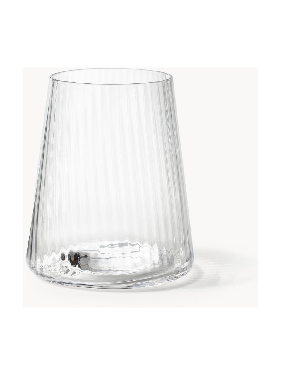 Handgemaakte waterglazen Cami met groefstructuur, 4 stuks, Mondgeblazen glas, Transparant, Ø 8 x H 10 cm, 320 ml