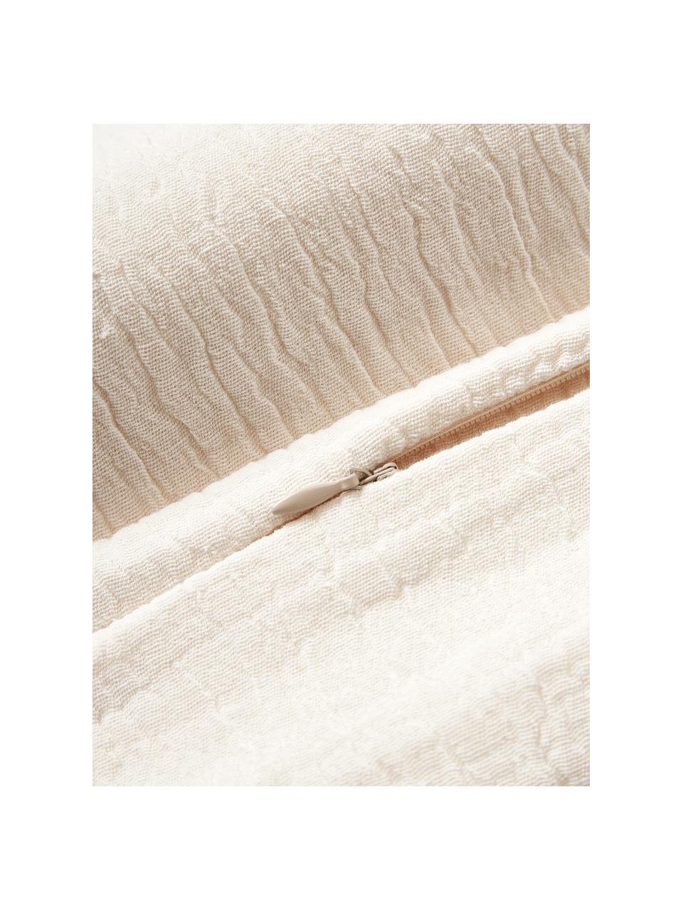 Federa in cotone con frange Piera, 100% cotone, Bianco crema, Larg. 45 x Lung. 45 cm