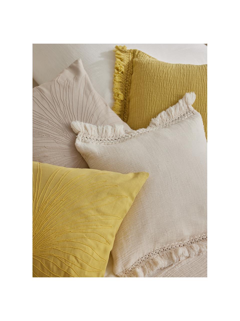 Funda de cojín de algodón con flecos Piera, 100% algodón, Blanco crema, An 45 x L 45 cm
