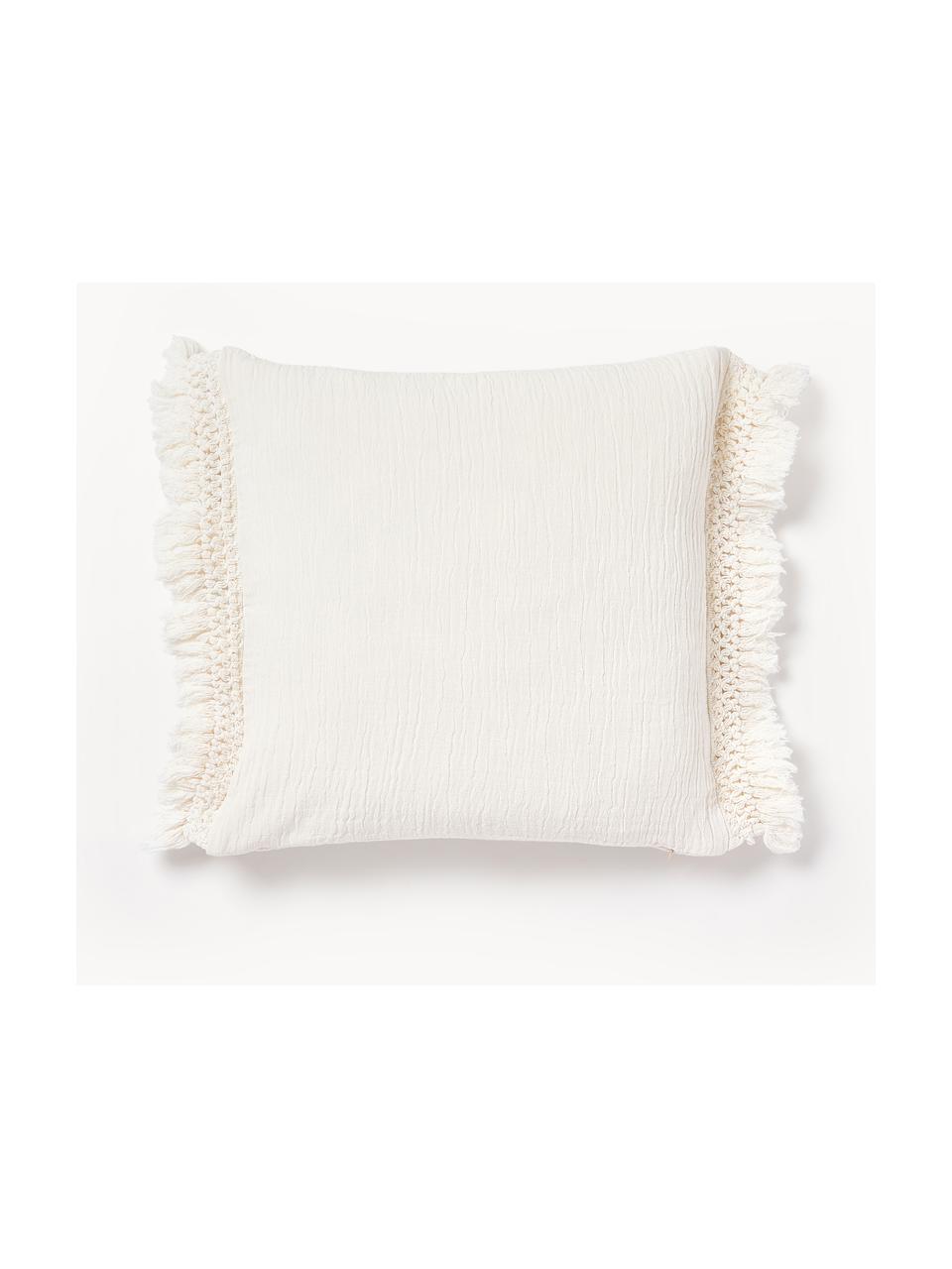 Poszewka na poduszkę z bawełny z frędzlami Piera, 100% bawełna, Kremowobiały, S 45 x D 45 cm