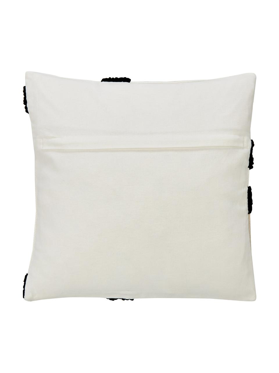 Funda de cojín bordada de algodón texturizada Reza, Funda: 100% algodón con certific, Marrón, negro, blanco crema, An 45 x L 45 cm