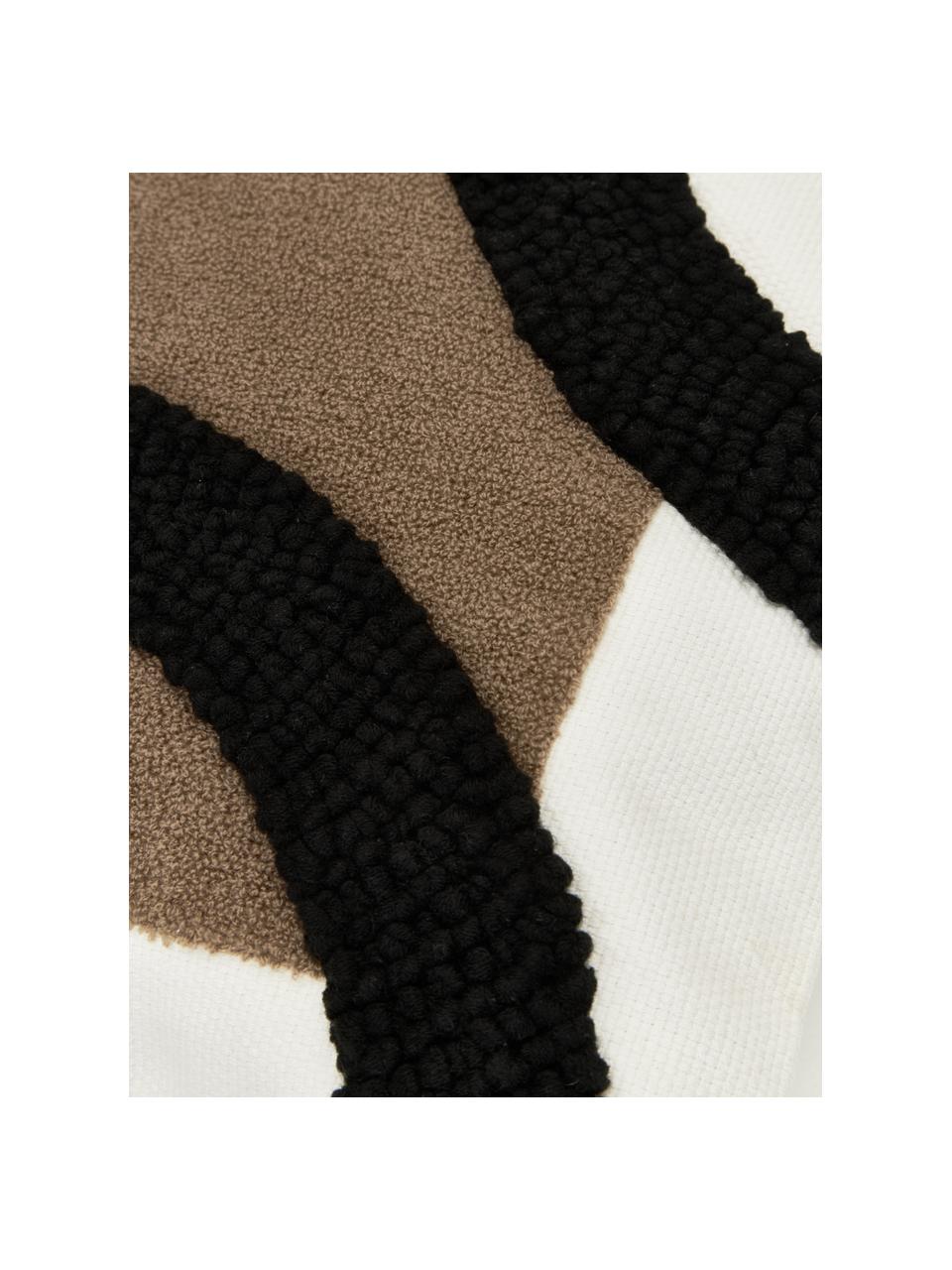 Bestickte Baumwoll-Kissenhülle Reza mit Hoch-Tief-Struktur, Bezug: 100 % Baumwolle, Braun, Schwarz, Cremeweiß, B 45 x L 45 cm