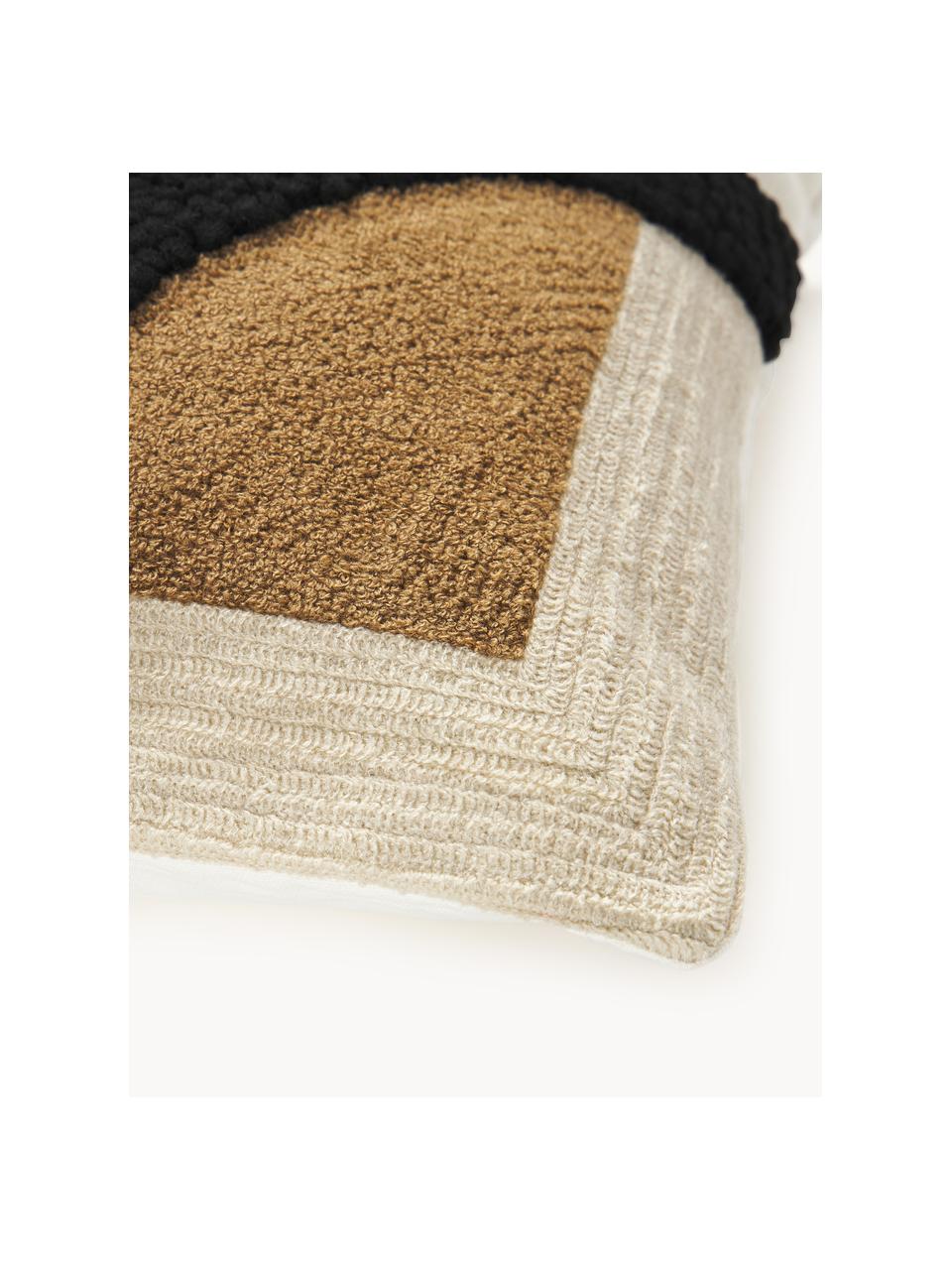 Copricuscino in cotone ricamato con struttura alta-bassa Reza, Rivestimento: 100% cotone, Ornamento: 100% acrilico, Bianco latte, beige, nero, Larg. 45 x Lung. 45 cm