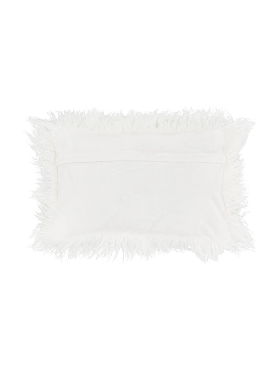 Housse de coussin rectangulaire blanc imitation fourrure frisée Morten, Crème, larg. 30 x long. 50 cm