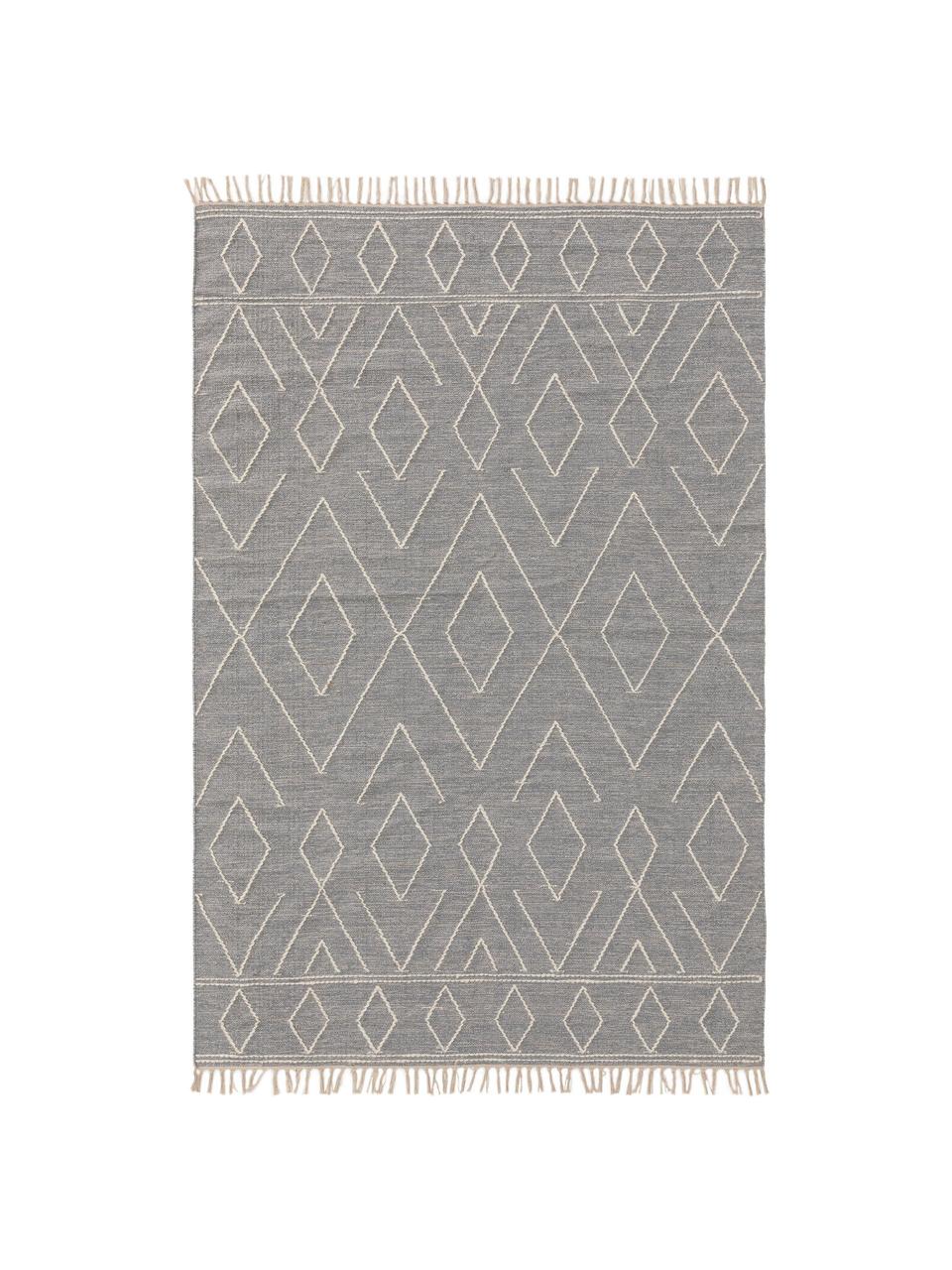 Ręcznie tkany dywan w stylu boho z bawełny z frędzlami Sydney, 60% bawełna, 40% wełna, Jasny szary, kremowy, S 160 x D 230 cm (Rozmiar M)