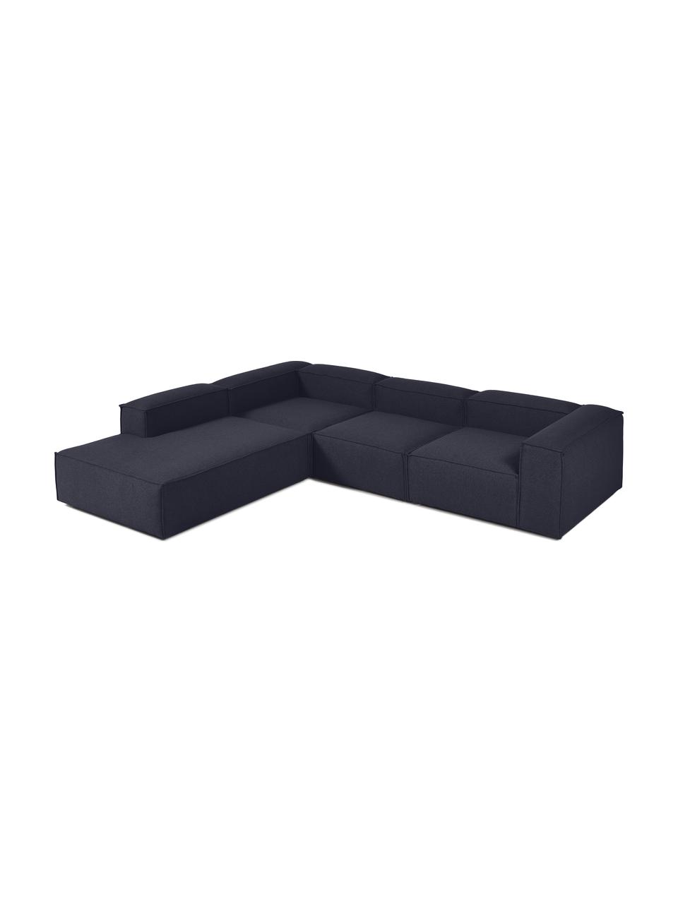 Sofá rinconera modular grande Lennon, Tapizado: 100% poliéster Alta resis, Estructura: madera maciza, madera con, Patas: plástico, Tejido azul oscuro, An 329 x Al 68 cm, chaise longue izquierda