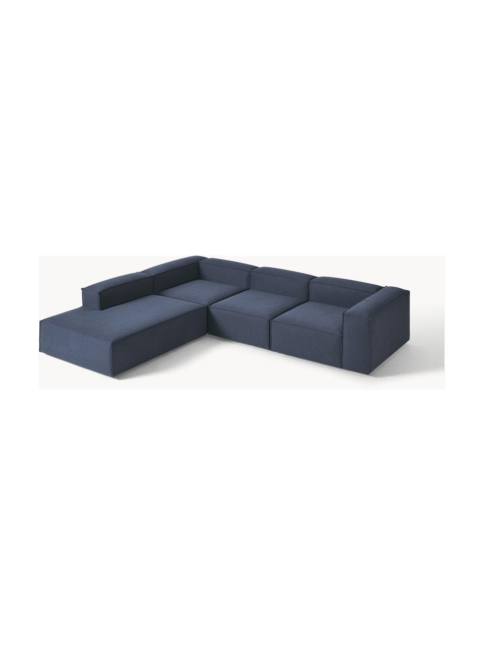 Sofá rinconera modular grande Lennon, Tapizado: 100% poliéster Alta resis, Estructura: madera contrachapada de p, Patas: plástico Este producto es, Tejido azul oscuro, An 329 x F 269 cm, chaise longue derecha