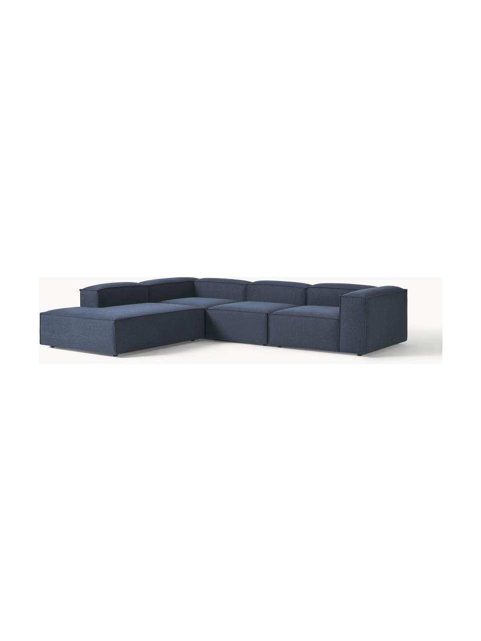 Narożna sofa modułowa XL Lennon, Tapicerka: 100% poliester Dzięki tka, Stelaż: lite drewno sosnowe, skle, Nogi: tworzywo sztuczne Ten pro, Ciemnoniebieska tkanina, S 329 x G 269 cm, lewostronna