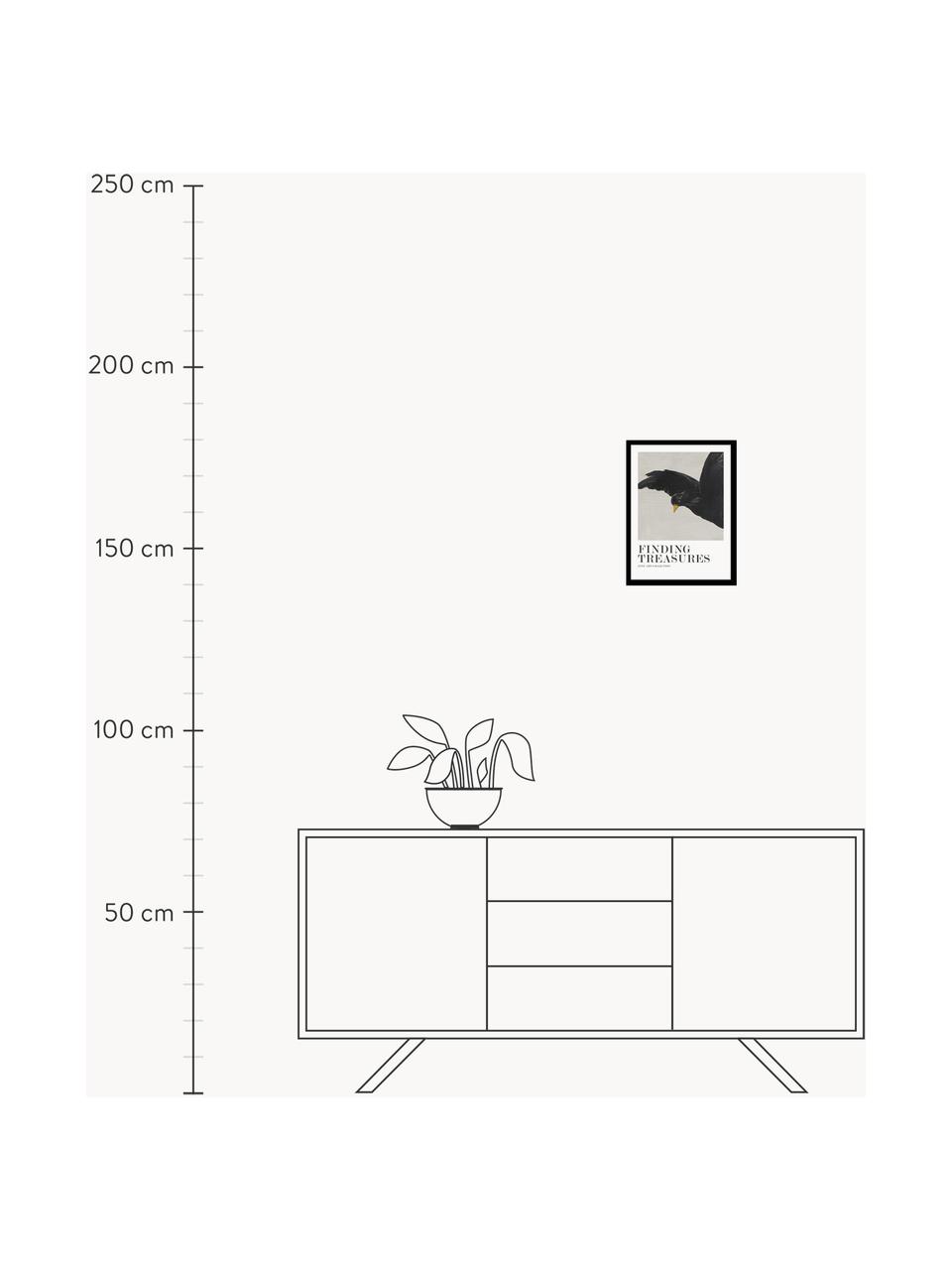 Stampa digitale incorniciata Finding Treasures, Immagine: cartoncino pressato duro, Cornice: legno di quercia, Bianco, nero, grigio chiaro, Larg. 30 x Alt. 40 cm