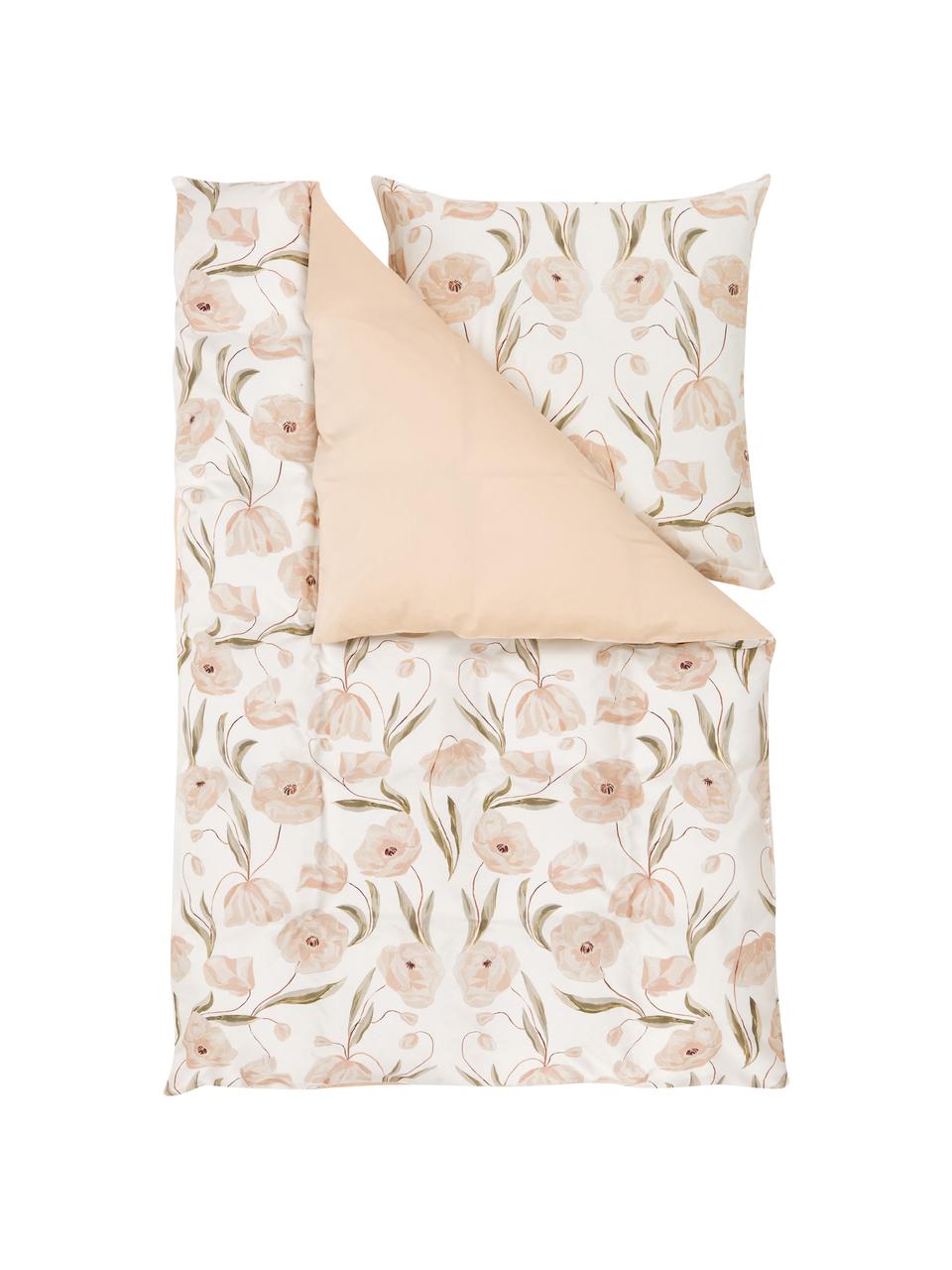 Designer Baumwollsatin-Bettwäsche Aimee von Candice Gray, Webart: Baumwollsatin Fadendichte, Beige, Rosa, 135 x 200 cm + 1 Kissen 80 x 80 cm