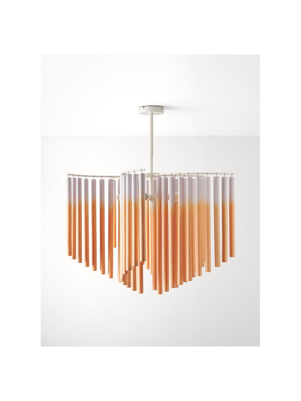 Grote design hanglamp Coralie, Lampenkap: 100% essenhout, Roze, oranje, B 80 x H 87 cm