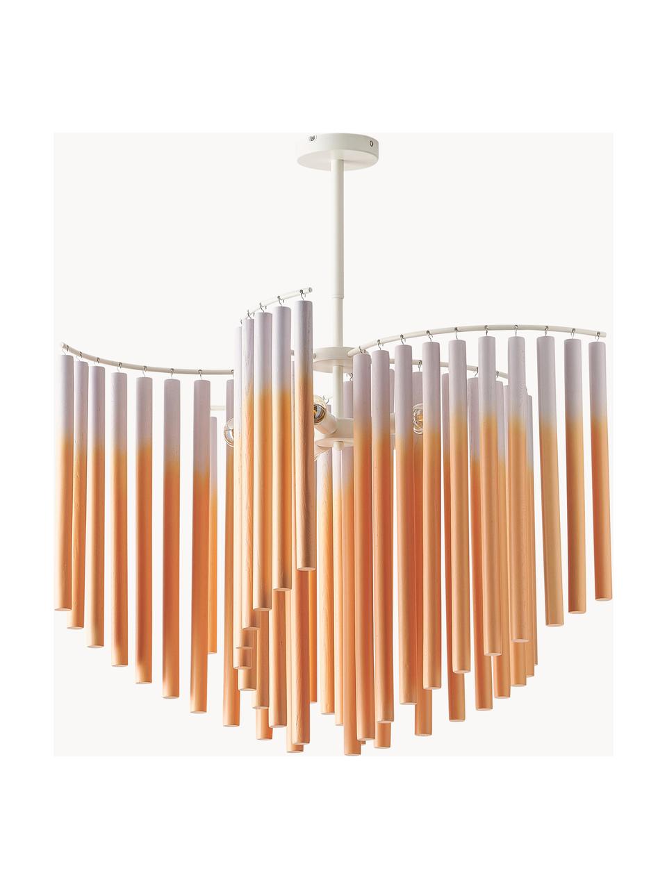 Grote design hanglamp Coralie, Lampenkap: 100% essenhout, Roze, oranje, B 80 x H 87 cm