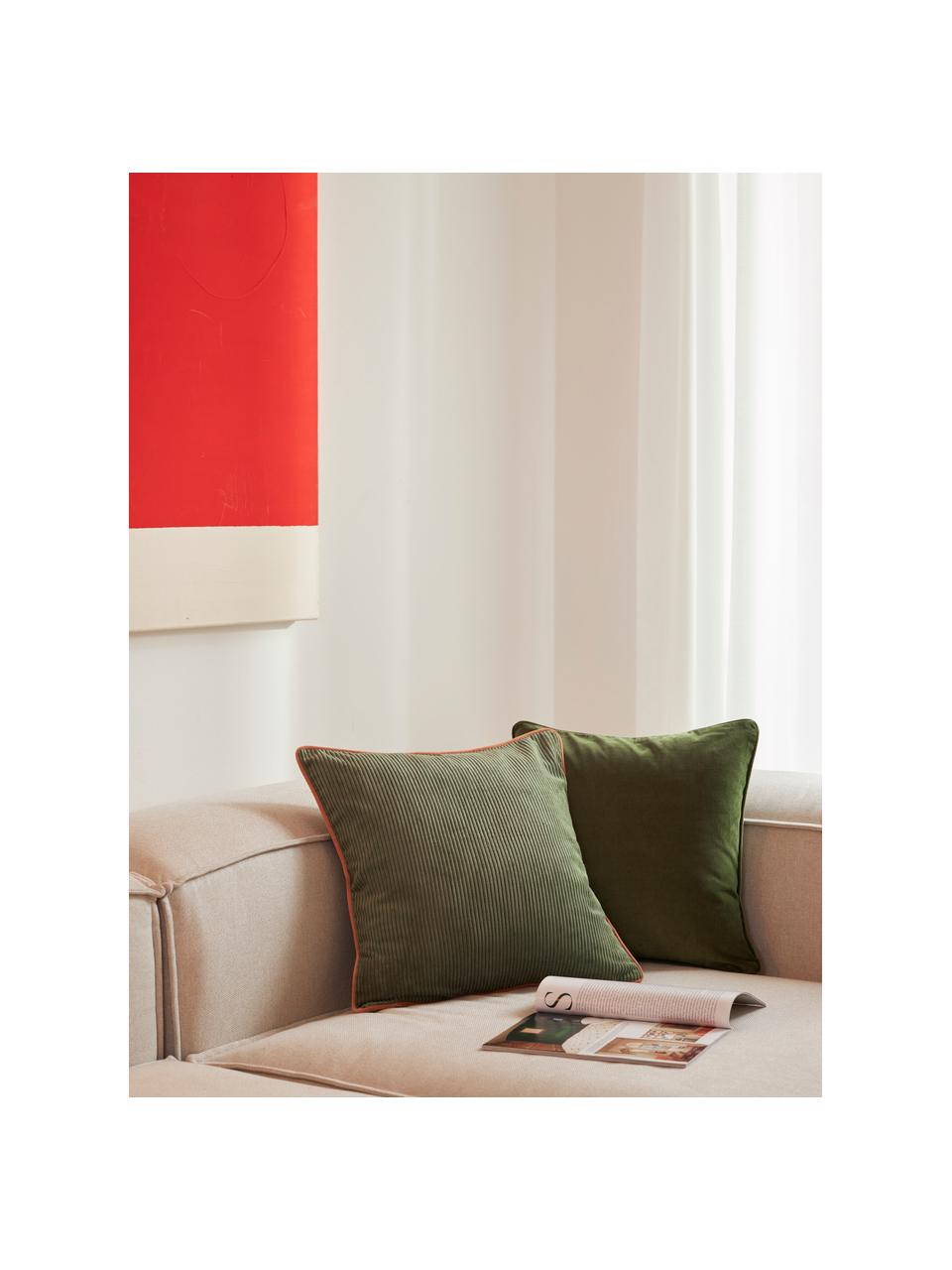 Geweven fluwelen kussenhoezen Carter met gestructureerde oppervlak, 2 stuks, 88% polyester, 12% nylon, Groen, oranje, B 45 x L 45 cm