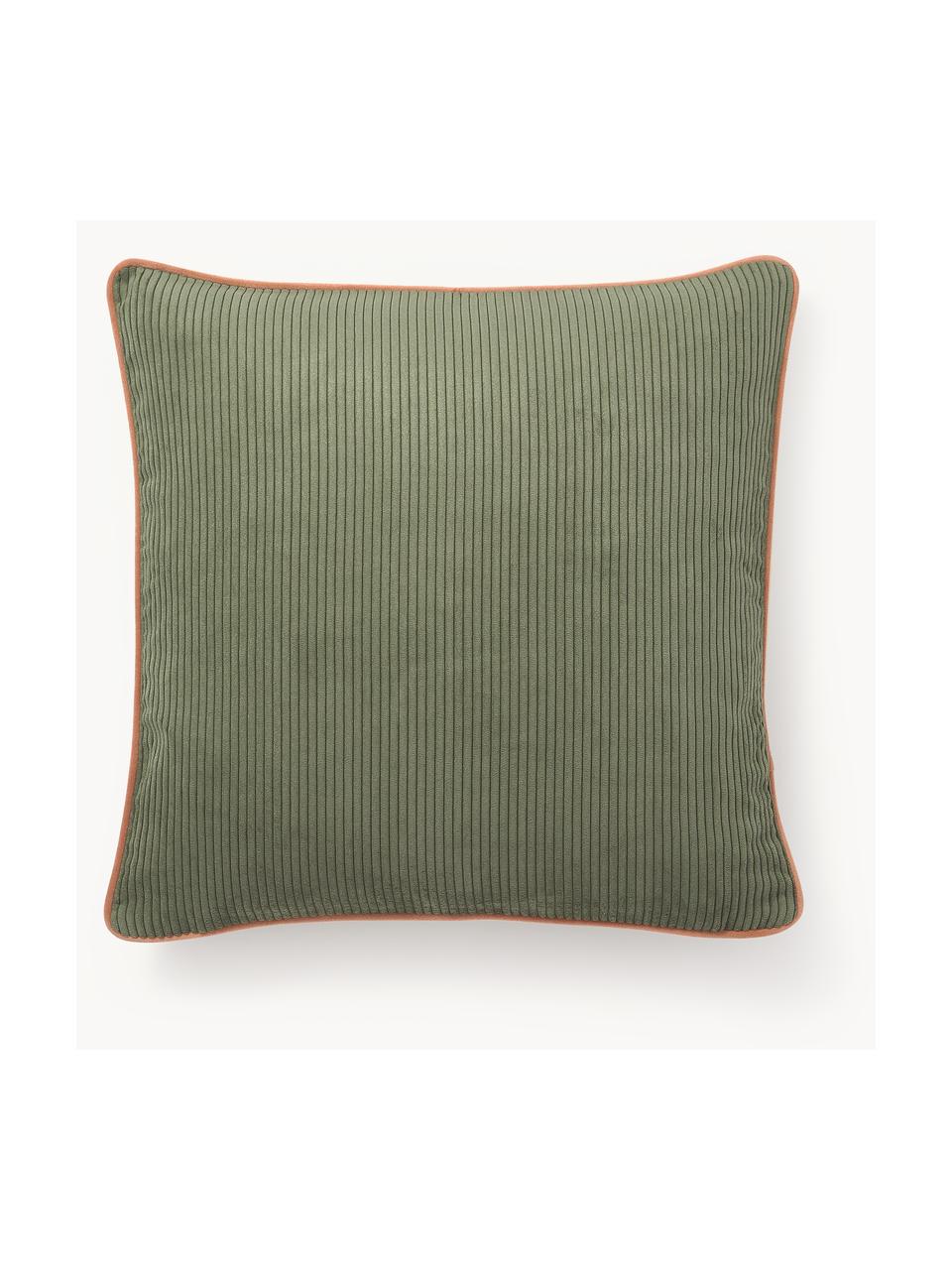 Housses de coussin 45x45 en velours Carter, 2 pièces, 88 % polyester, 12 % nylon, Vert olive, orange, larg. 45 x long. 45 cm