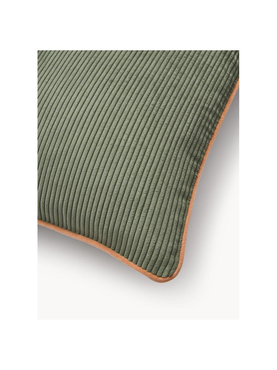 Housses de coussin 45x45 en velours Carter, 2 pièces, 88 % polyester, 12 % nylon, Vert olive, orange, larg. 45 x long. 45 cm