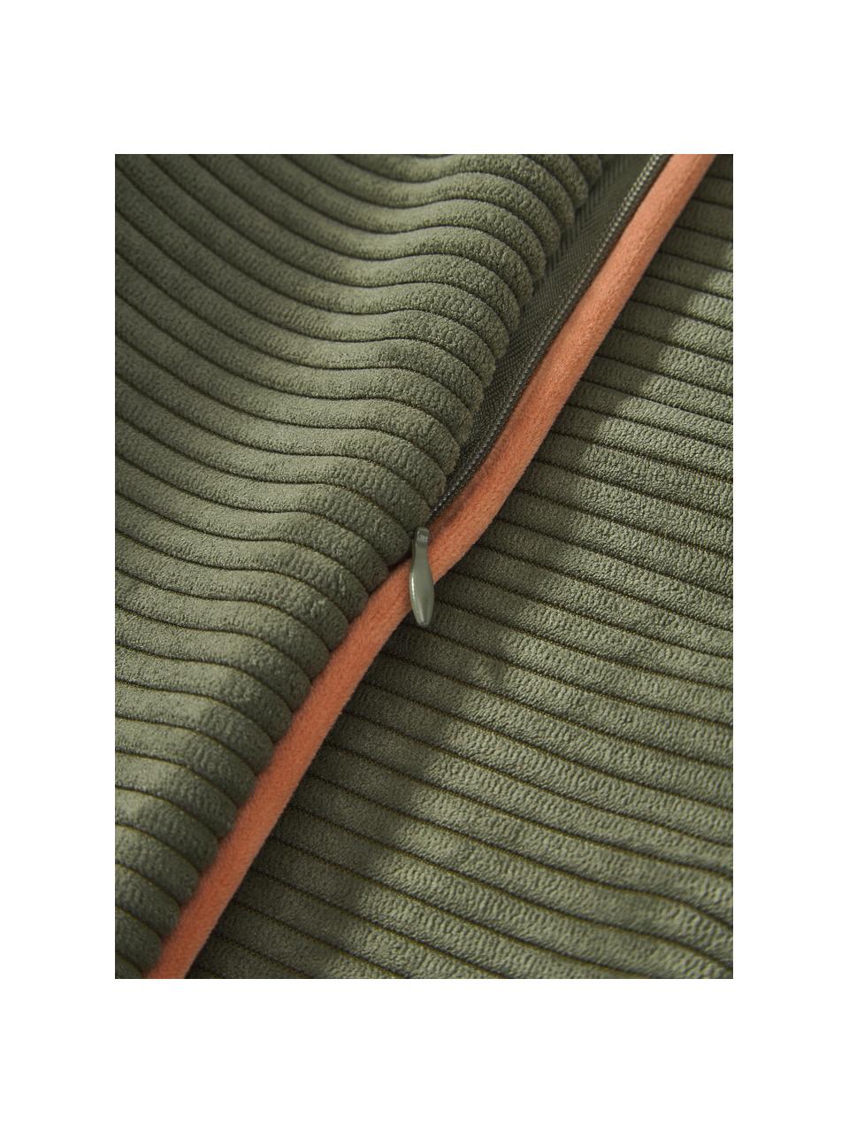 Copricuscini in velluto con superficie strutturata Carter 2 pz, 88% poliestere, 12% nylon, Verde oliva, arancione, Larg. 45 x Lung. 45 cm