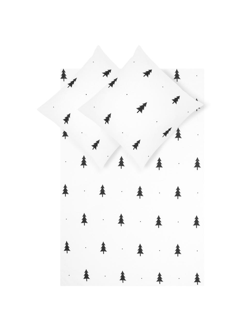 Pościel z flaneli X-mas Tree, Biały, czarny, 200 x 200 cm + 2 poduszki 80 x 80 cm