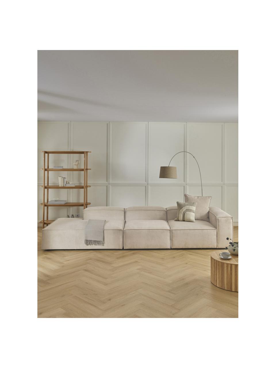 Modulaire XL chaise longue Lennon van corduroy, Bekleding: corduroy (92% polyester, , Frame: massief grenenhout, multi, Poten: kunststof De poten bevind, Corduroy lichtbeige, B 357 x D 119 cm, armleuning links