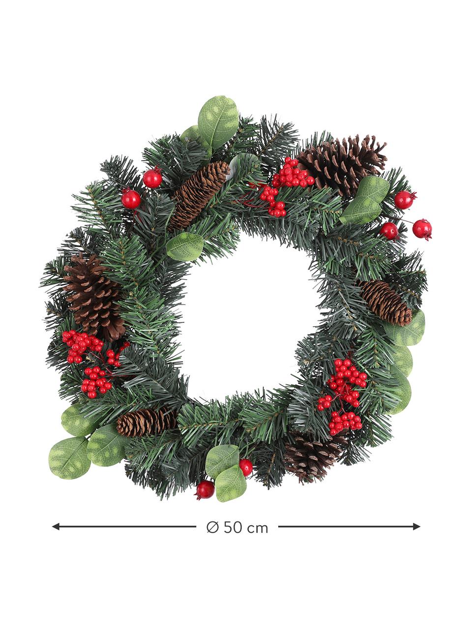 Corona navideña Matiz, Plástico, Verde, rojo, marrón, Ø 50 cm