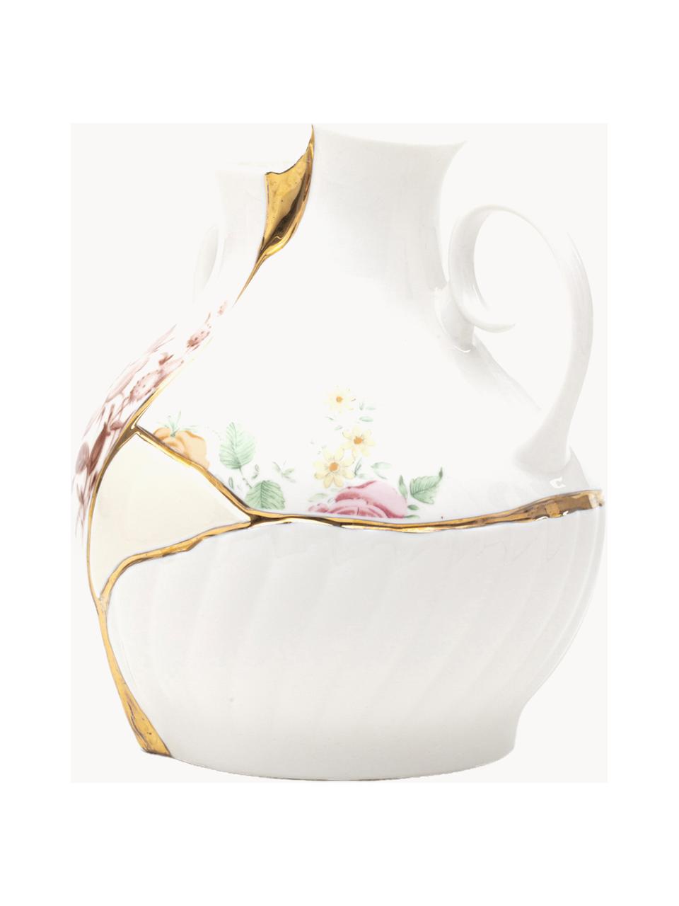 Vase Kintsugi aus Fine Bone China, H 19 cm, Vase: Fine Bone China, Dekor: 24-Karat Gold, Weiß glänzend, Mehrfarbig, B 18 x H 19 cm