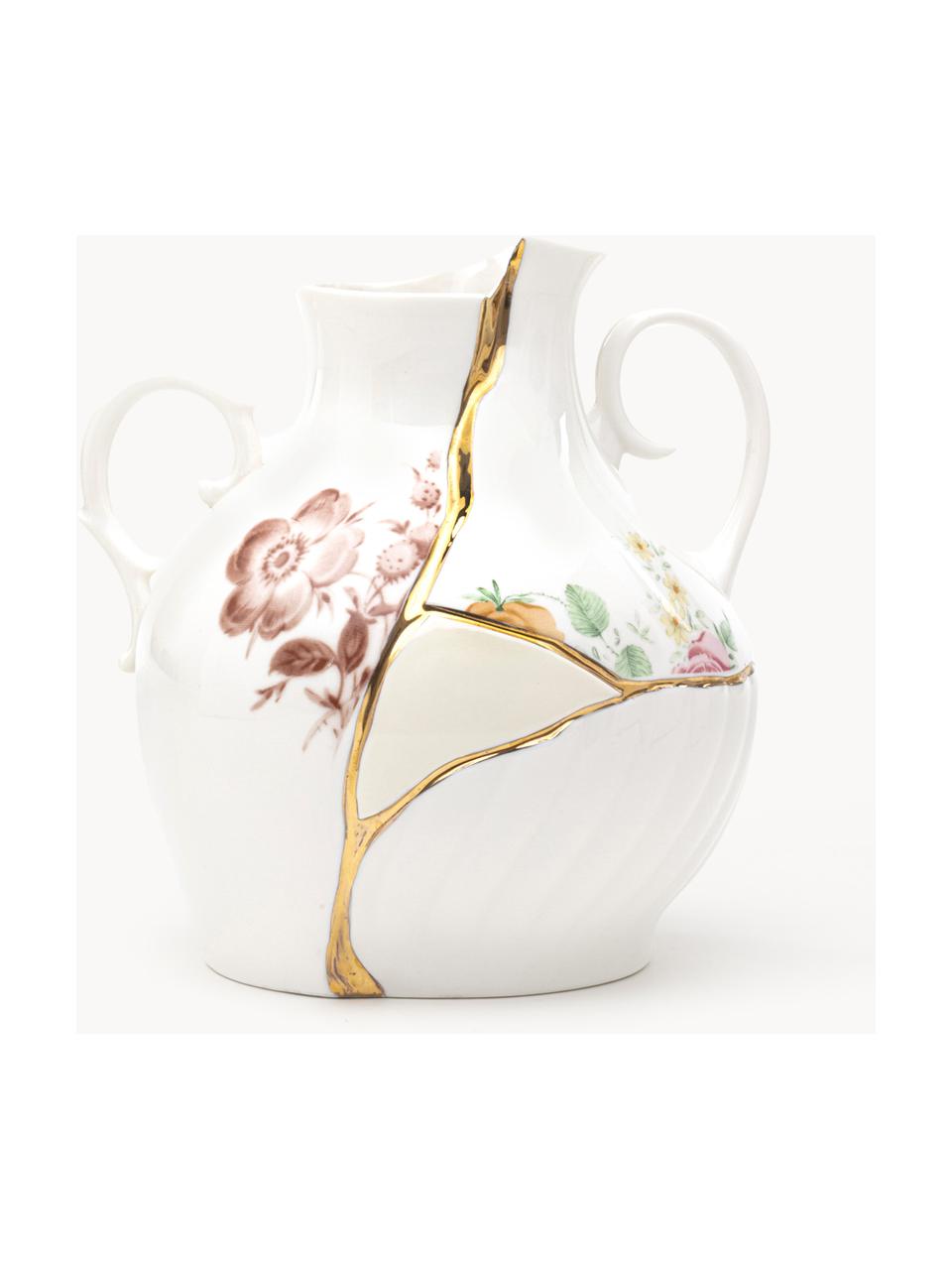 Váza z kostního porcelánu Fine Bone China Kintsugi, V 19 cm, Bílá lesklá, více barev, Š 18 cm, V 19 cm