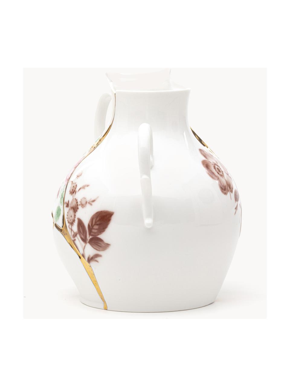 Vase Kintsugi aus Fine Bone China, H 19 cm, Vase: FIne Bone China, Dekor: 24-Karat Gold, Weiss glänzend, Mehrfarbig, B 18 x H 19 cm