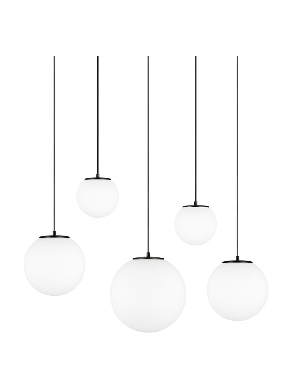 Hanglamp  met bollen Tsuki van opaalglas, Lampenkap: opaalglas, Opaalwit, zwart, 95 x 166 cm