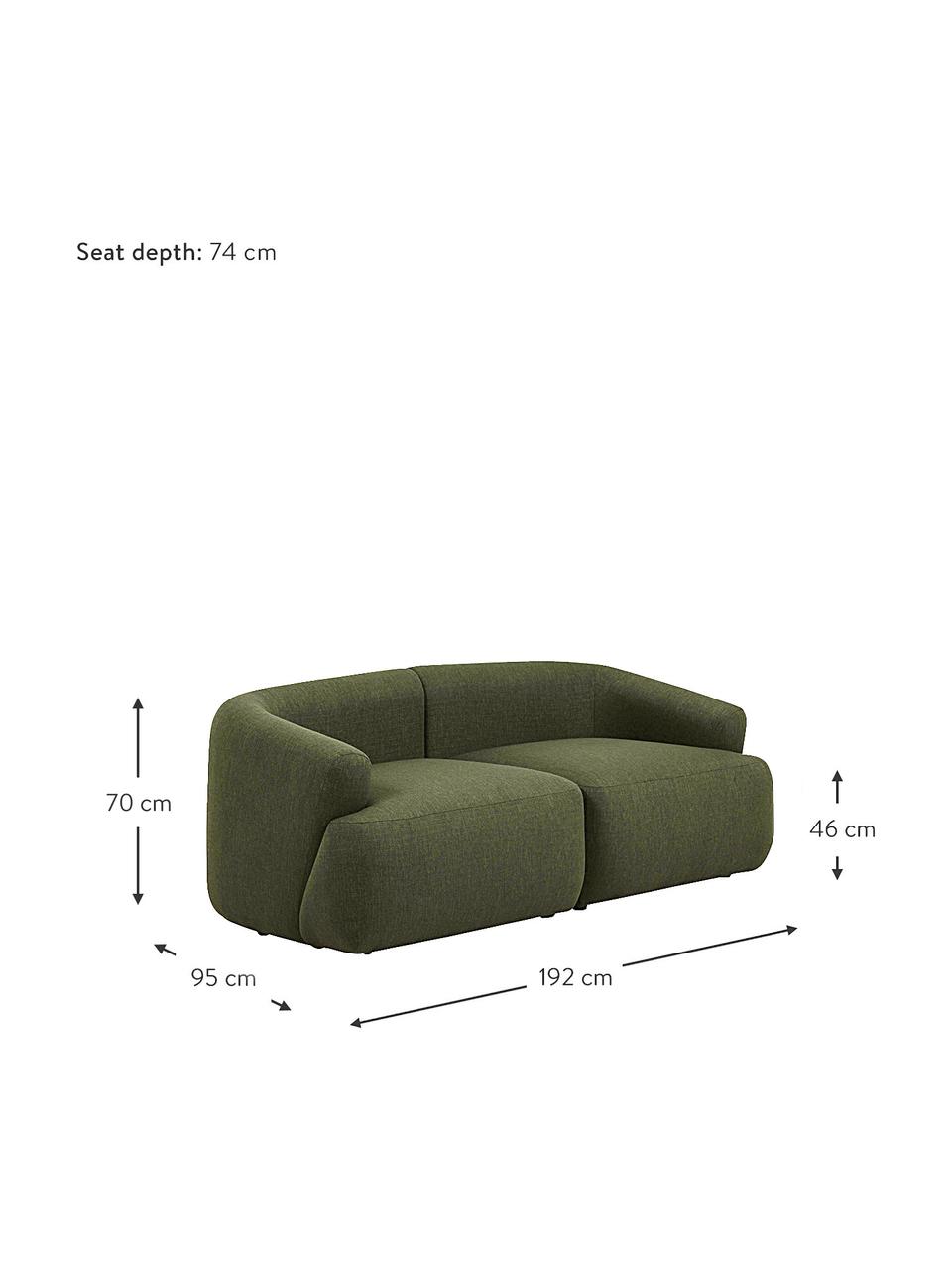 Sofá modular Sofia (2 plazas), Tapizado: 100% polipropileno Alta r, Tapizado: relleno de espuma, Estructura: madera de pino macizo, ag, Patas: plástico, Tejido verde, An 192 x F 95 cm