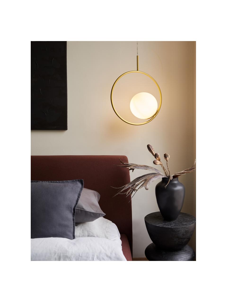 Lampa wisząca ze szkła dymionego Chloe, Biały, mosiądz, S 40 x W 51 cm