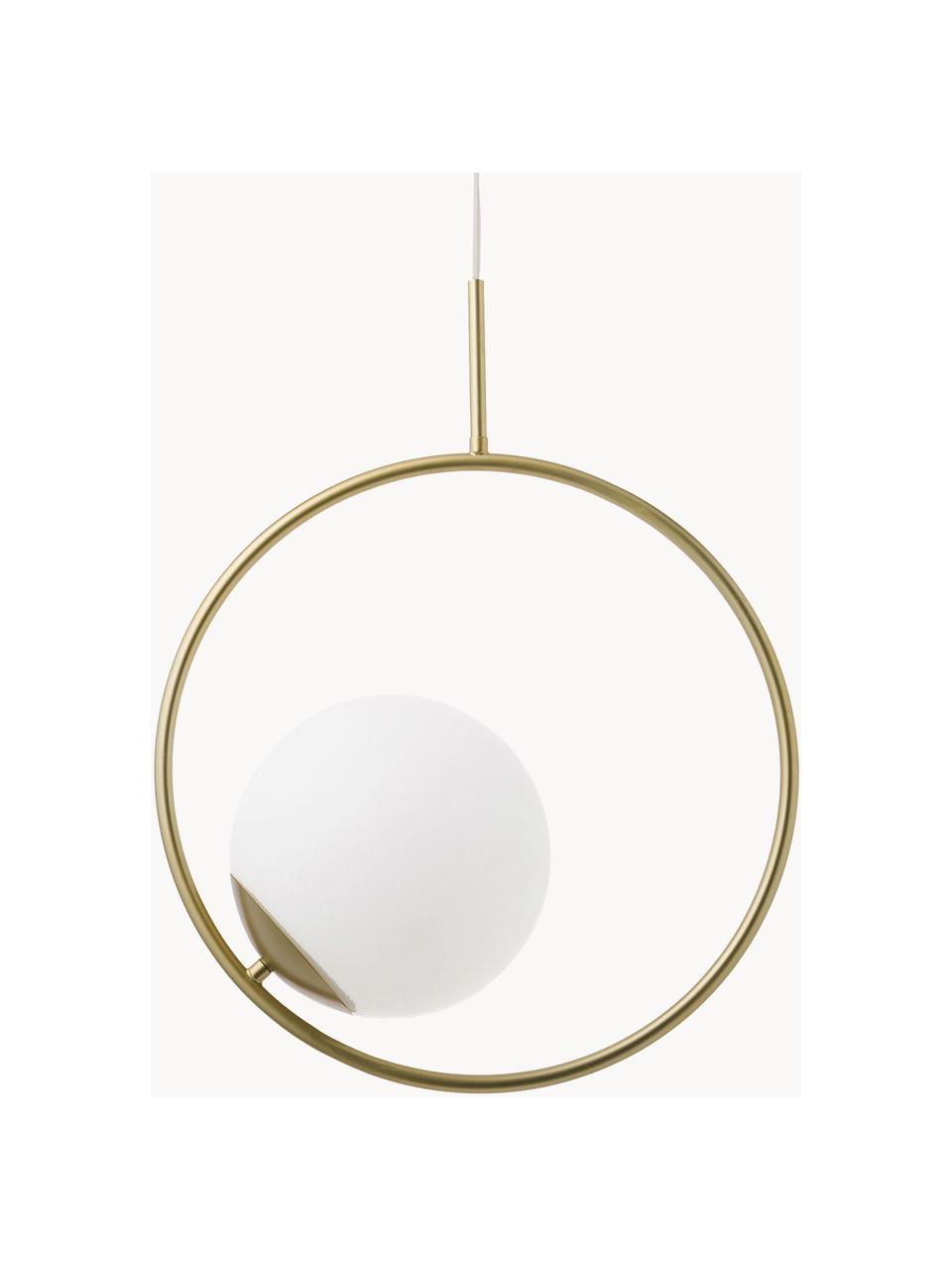Pendelleuchte Chloe aus Opalglas, Lampenschirm: Opalglas, Baldachin: Metall, pulverbeschichtet, Goldfarben, B 40 x H 51 cm