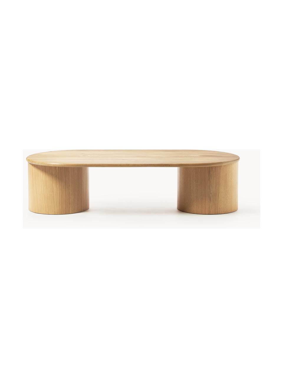 Mesa de centro ovalada de madera de roble Didi, Madera de roble maciza barnizada

Este producto está hecho de madera de origen sostenible y con certificación FSC®., Madera de roble barnizada, An 140 x F 70 cm