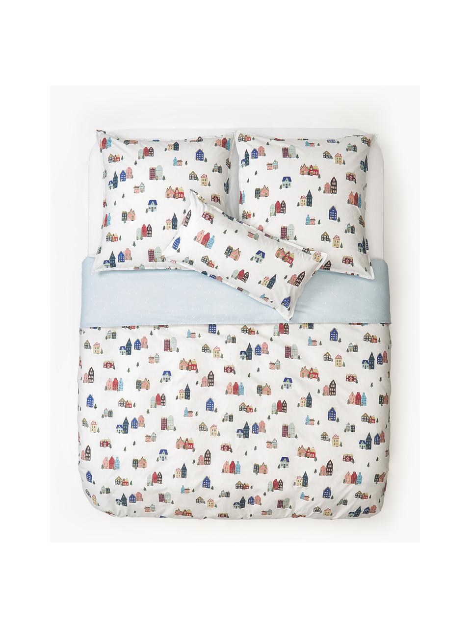 Housse de couette en percale de coton réversible Homecoming, Blanc, multicolore, larg. 200 x long. 200 cm